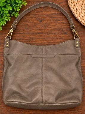 HOBO Taupe Gray Leather Hobo Shoulder Bag